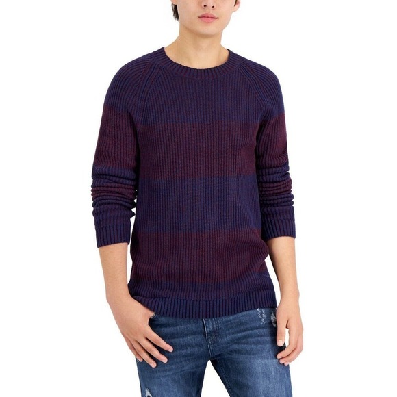 INC Men's Modern-Fit Plaited Rib-Knit Crewneck Sweater Navy/Red X-Small NWOT - Picture 1 of 1